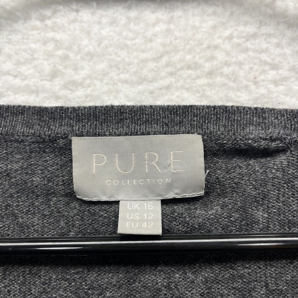 Pure Collection Cardigan Womens 12 Gray Wool Cashmere Long Sleeve Buttoned Fit - Picture 9 of 16